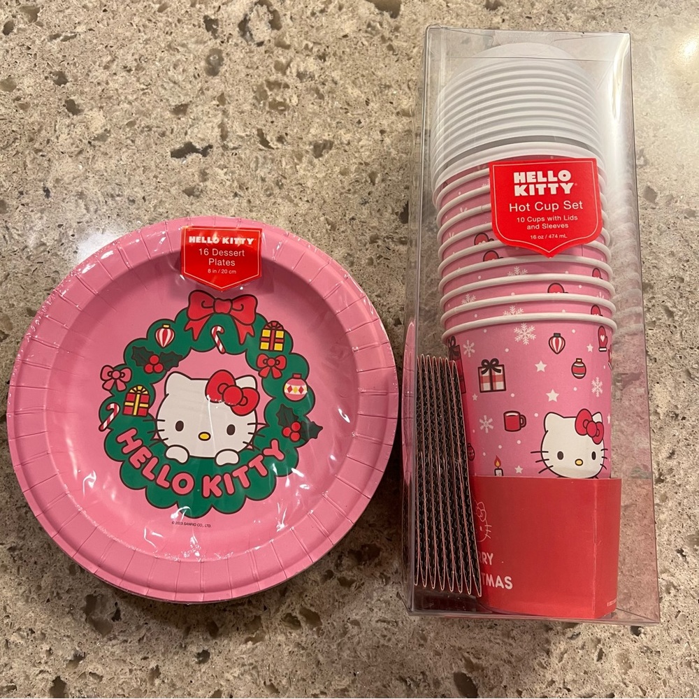 Hello Kitty Holiday Christmas Plates and Cups